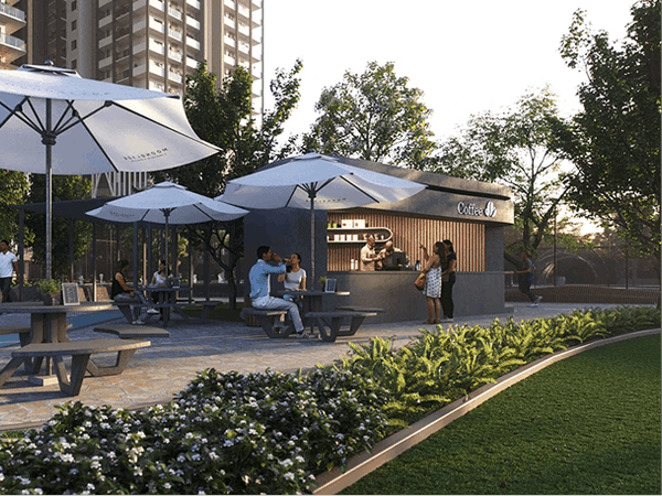 Outdoor dining space at Moonglade Kokapet gated community near Financial District