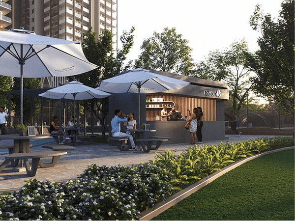 Outdoor dining space at Moonglade Kokapet gated community near Financial District